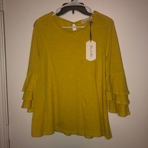 NWT Mustard Ruffle Sleeve Shirt